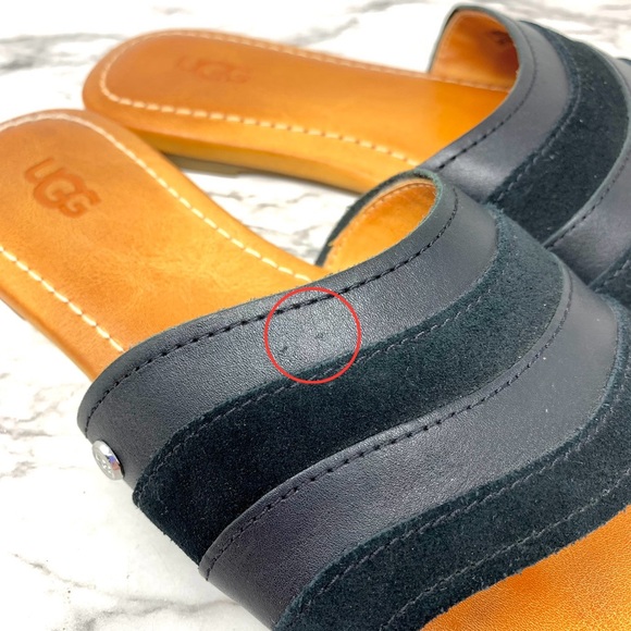 UGG Ximema Black Leather Open Toe Slide Sandals 5.5 Bohemian Boho Casual Summer - Picture 10 of 15